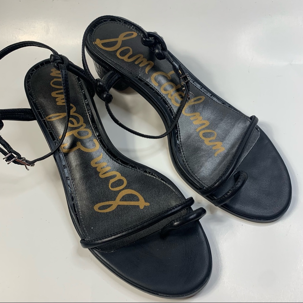 Sam Edelman. Black Leather Strappy Sandal With Leather Sole
